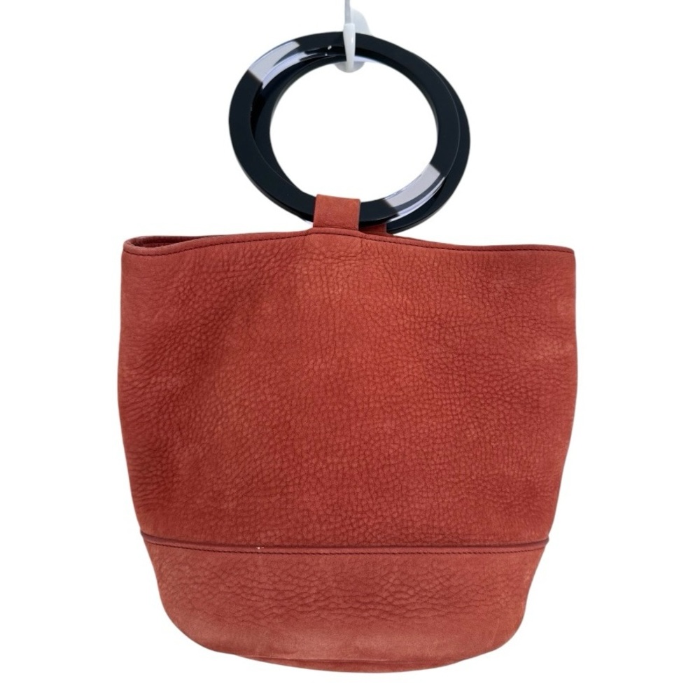 Simon Miller Rust Red Mini Bucket Bag with Black Circular Handle